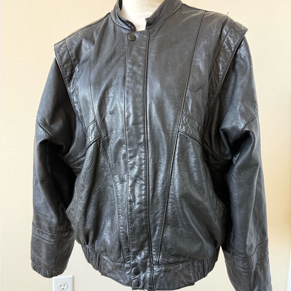 VTG Wilsons Leather Jacket Men's 42 Black 80s Full Zip Bomber Motorcycle jacket